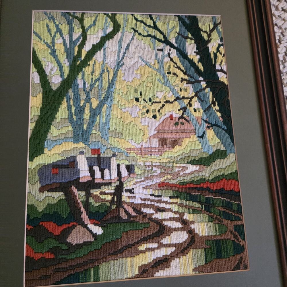Finished Framed Long Stitch Needlepoint‎ Picture Wood Matte Green Forest - Picture 5 of 16